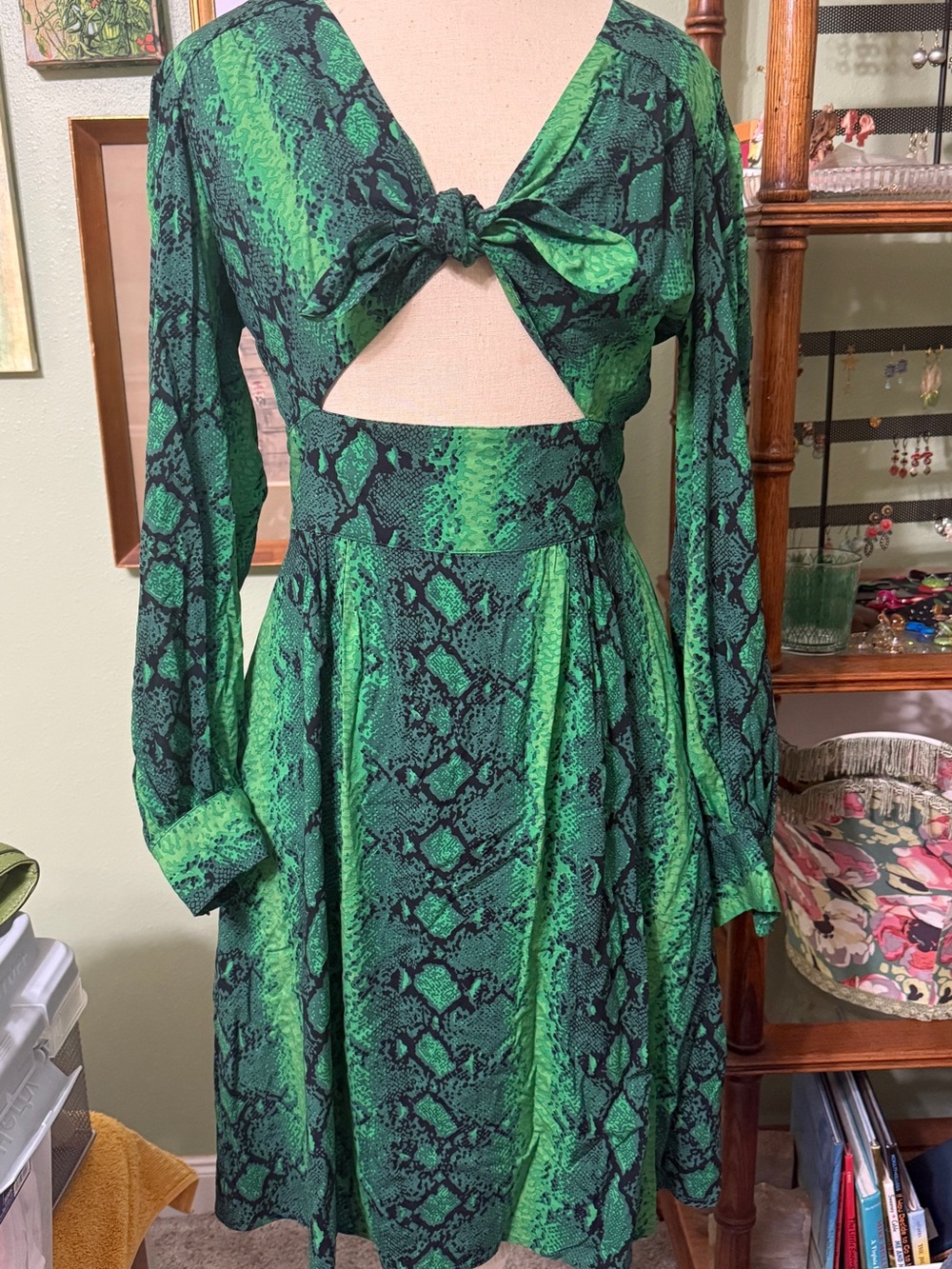 Trashy Diva Green and Black Snake-Print Long Sleeve Dress